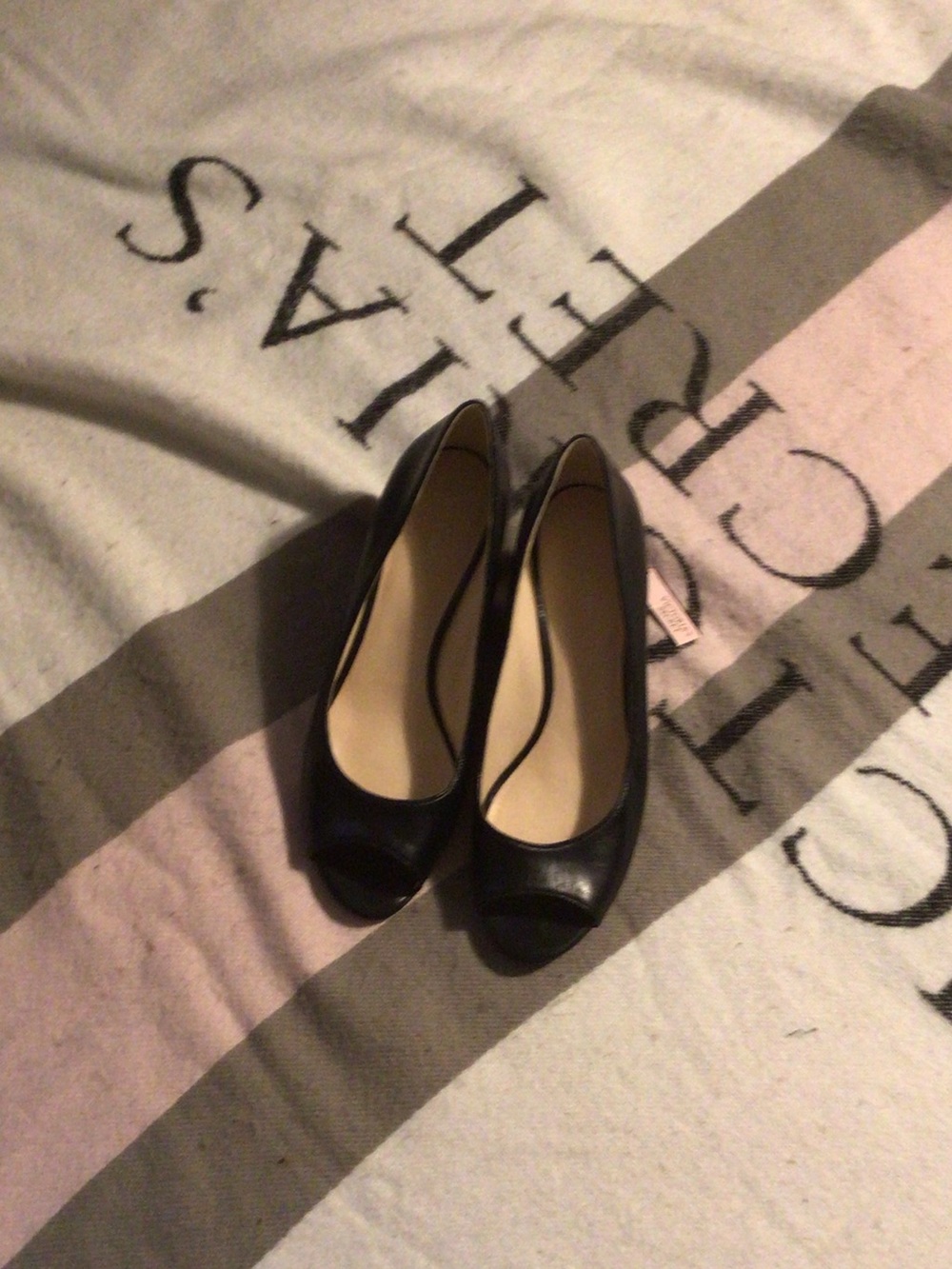Nine West Black Peep-Toe Wedge Heels